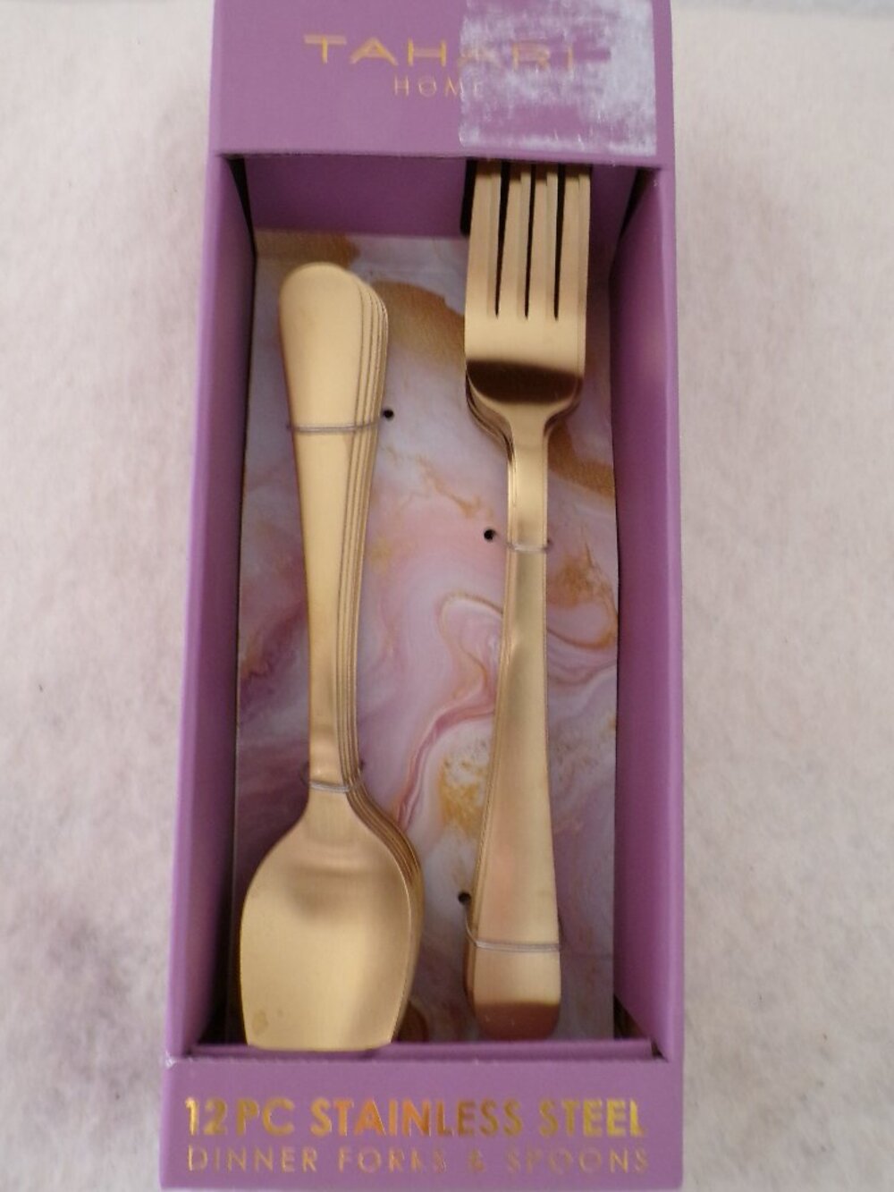 Tahari Home GOLD Tone Flatware Set Silverware 12 Pieces NEW